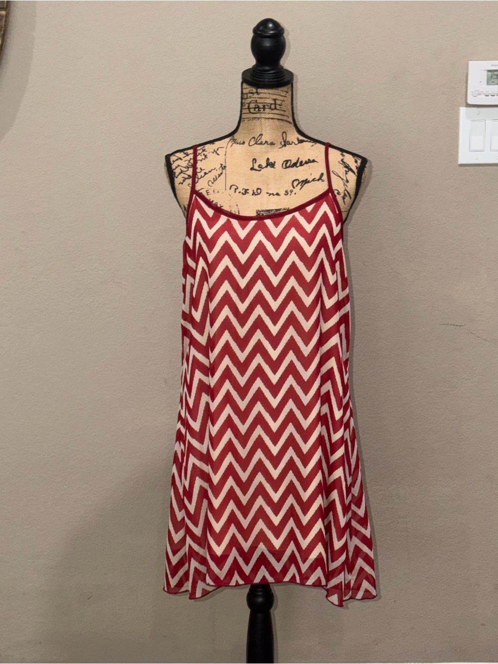 Red Chevron Spaghetti-Strap Swing Dress